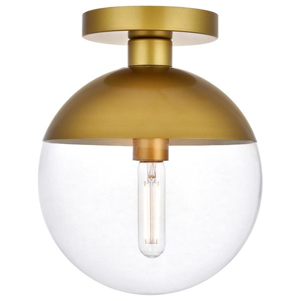 Cling Eclipse 1 Light Flush Mount Ceiling Light with Clear Glass, Brass CL2571140